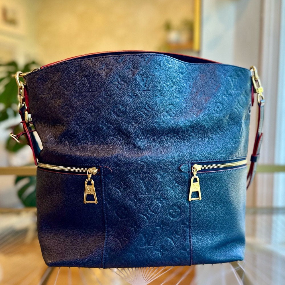 Louis Vuitton Authentic Leather Melie M. Emp. Marine Rouge Navy Blue & Red Bag